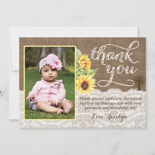 Sunflower Baptism Thank You Card for Girl (Front)