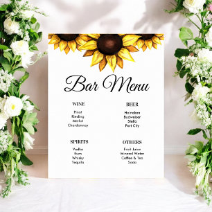 Sunflower Bar Menu White Yellow Floral Sign Poster