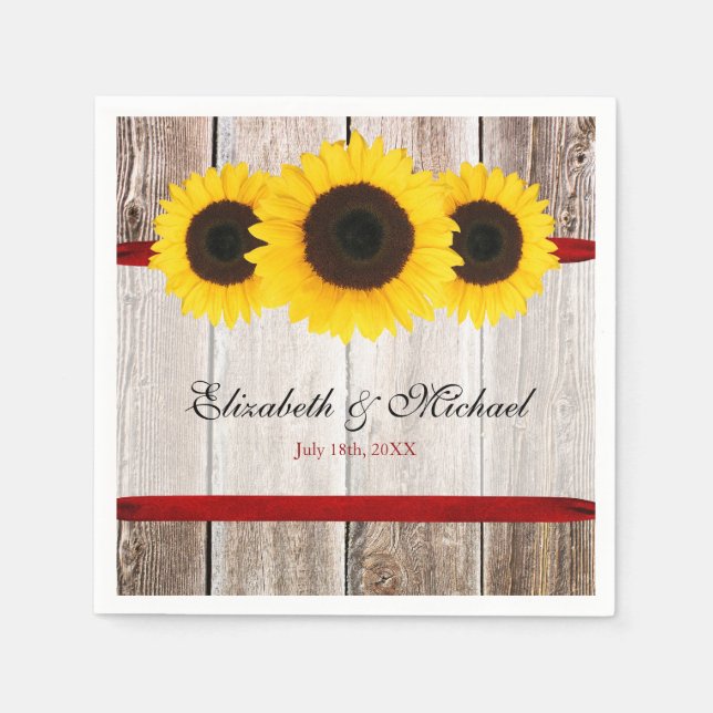 Sunflower Barn Wood Red Ribbon Wedding Napkin (Front)
