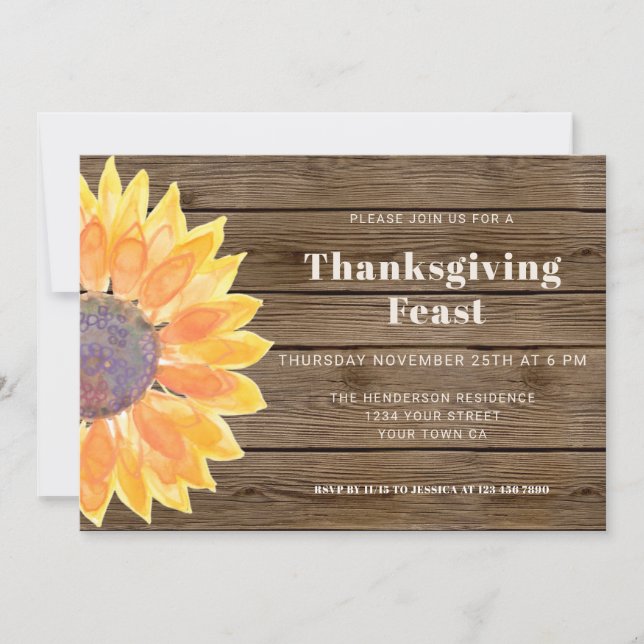 Sunflower Barn Wood Thanksgiving Dinner  Invitation (Front)