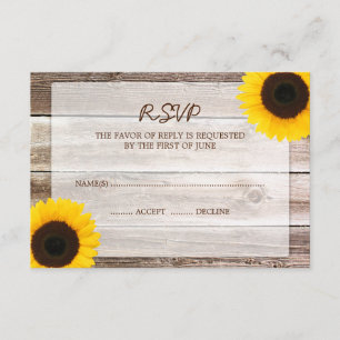 Sunflower Barn Wood Wedding RSVP Response Card