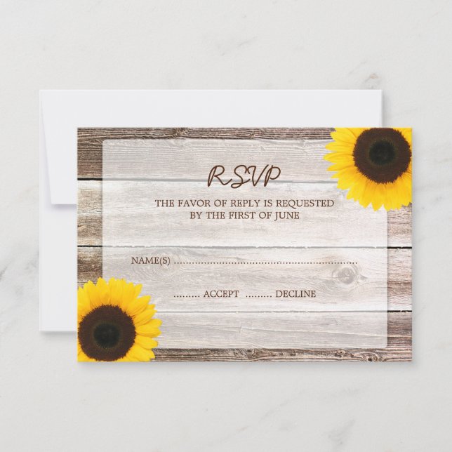 Sunflower Barn Wood Wedding RSVP Response Card (Front)