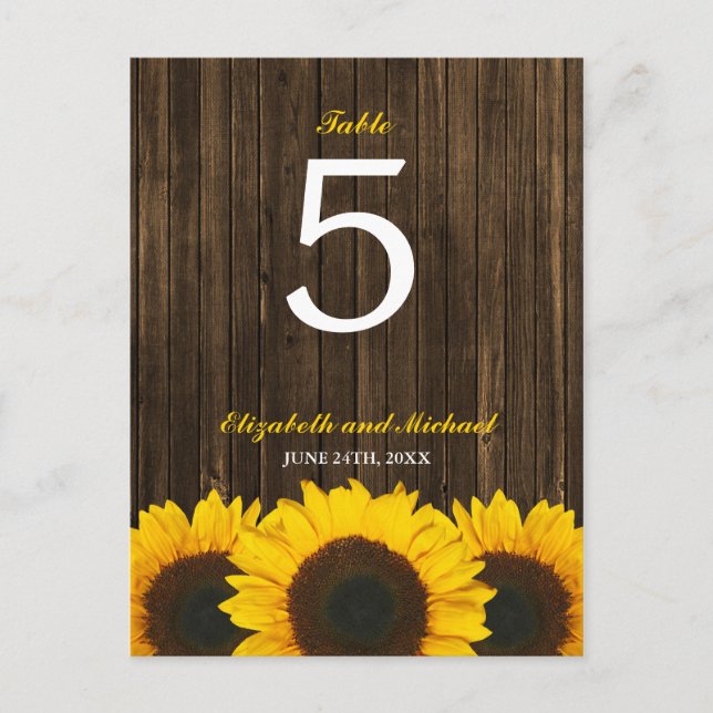 Sunflower Barn Wood Wedding Table Number Postcard (Front)