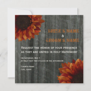 Sunflower & Barnwood Fall Wedding Invitation