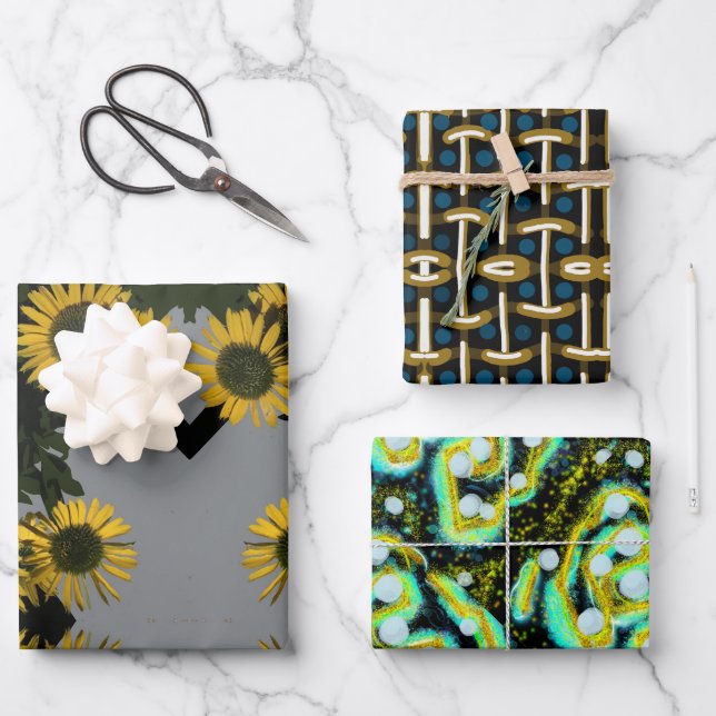 SUNFLOWER, BASKET AND BURSTS WRAPPING PAPER (Front)