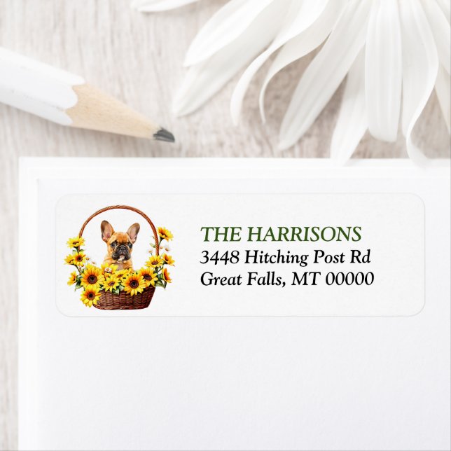 Sunflower Basket French Bulldog Return Address (Insitu)