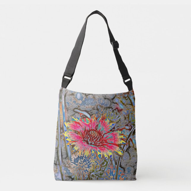 Sunflower Batik Style Crossbody Bag (Front)