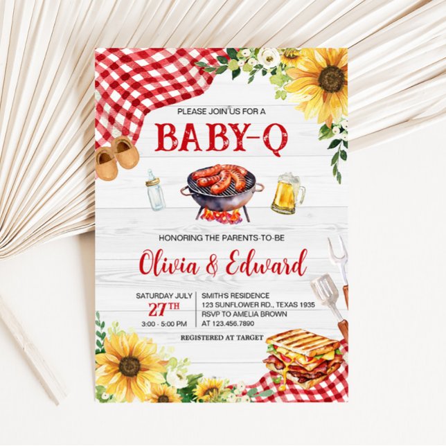 Sunflower BBQ Baby Shower  Invitation (Backyard Picnic Baby Shower Invitation)