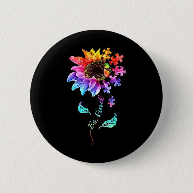 Sunflower Be Kind Puzzle Piece Autism Awareness Mo 6 Cm Round Badge (Front)