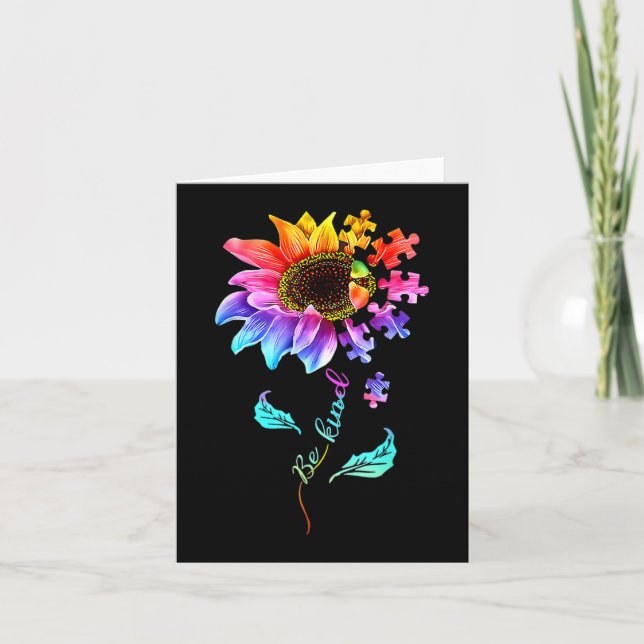 Sunflower Be Kind Puzzle Piece Autism Awareness Mo Card (Front)