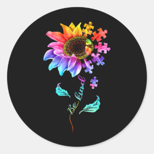 Sunflower Be Kind Puzzle Piece Autism Awareness Mo Classic Round Sticker