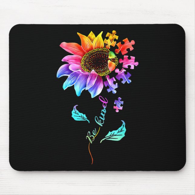 Sunflower Be Kind Puzzle Piece Autism Awareness Mo Mouse Pad (Front)