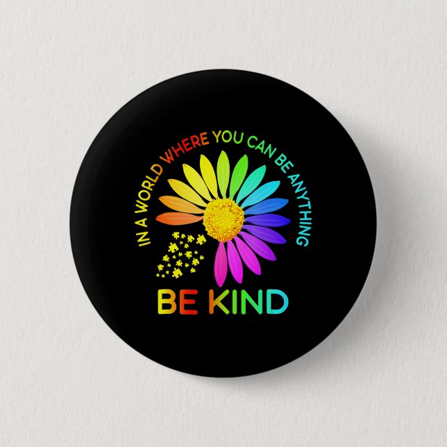 Sunflower Be Kind Puzzle Support Autism Awareness  6 Cm Round Badge (Front)