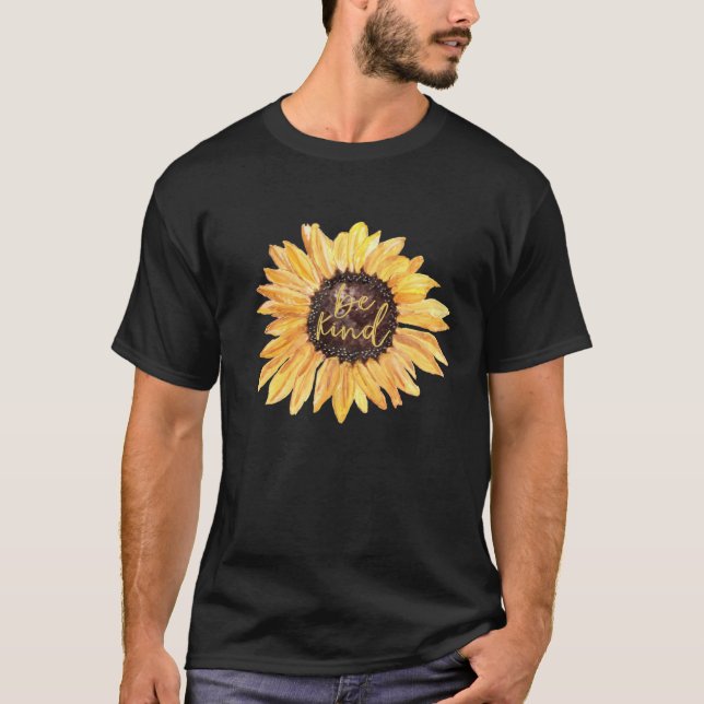 Sunflower Be Kind Watercolour Anti Bullying Artist T-Shirt (Front)
