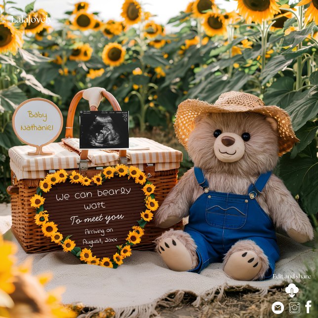 Sunflower Bear Pregnancy  Announcement: Invitation (Creator Uploaded)