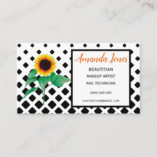 Sunflower Beautician Appointment Business Cards (Front)