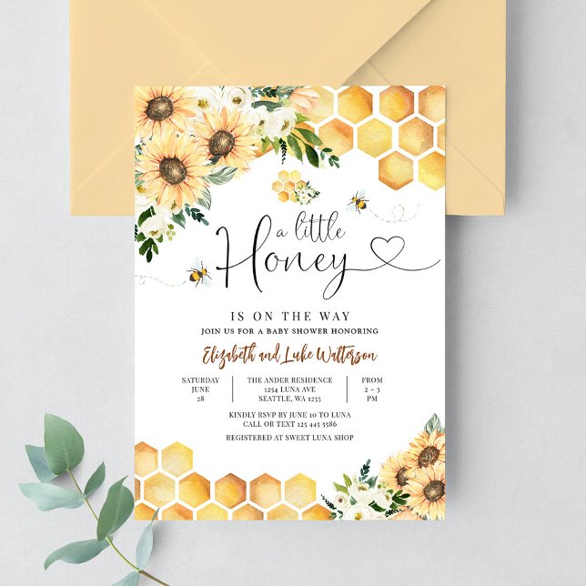 Sunflower Bee A Little Honey Baby Shower Invitation (Creator Uploaded)