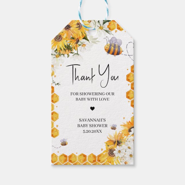 Sunflower Bee Baby Shower Favour Tags (Front)