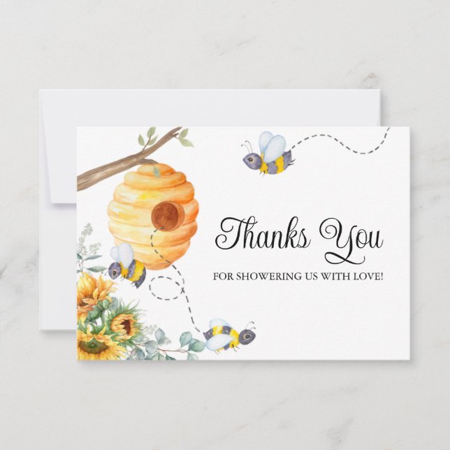 Sunflower Bee Baby Shower Thank You Card (Front)