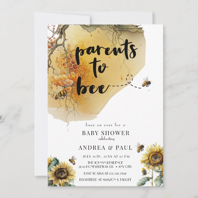 Sunflower Bee | Bee Baby Shower Invitation (Front)