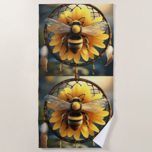 Sunflower Bee Dreamcatcher, Beach Towel