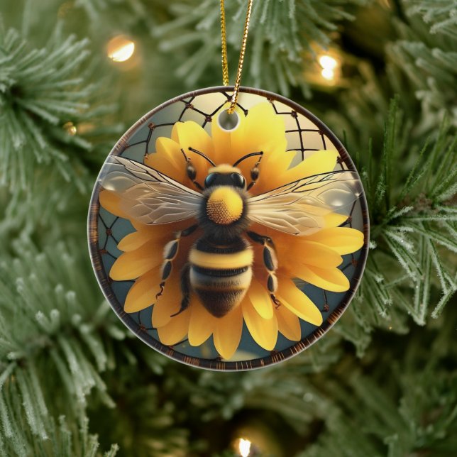 Sunflower Bee Dreamcatcher, Ceramic Tree Decoration (Tree)