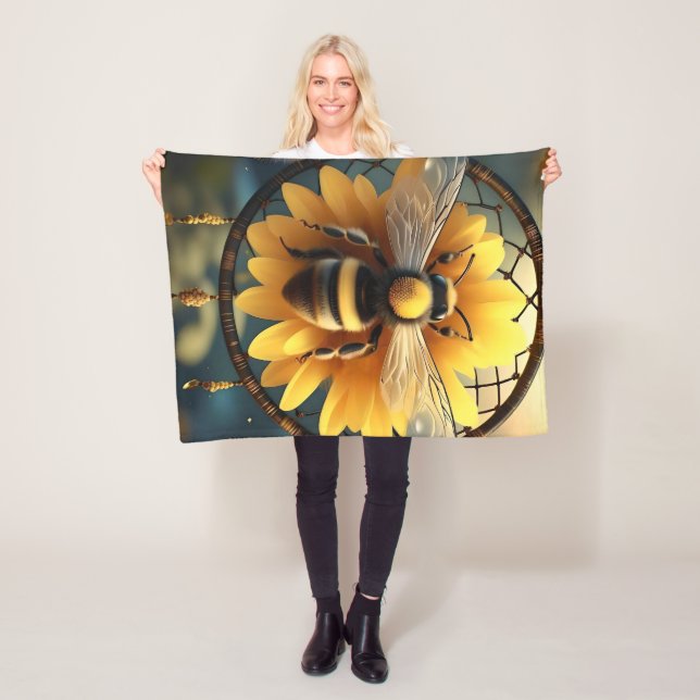 Sunflower Bee Dreamcatcher, Fleece Blanket (In Situ)