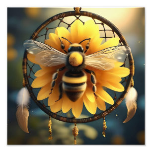 Sunflower Bee Dreamcatcher, Photo Print