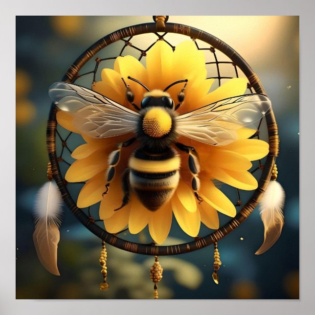 Sunflower Bee Dreamcatcher,  Poster (Front)