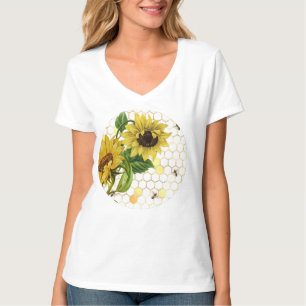 Sunflower Bee Hive Honeycomb Golden Circle T-Shirt