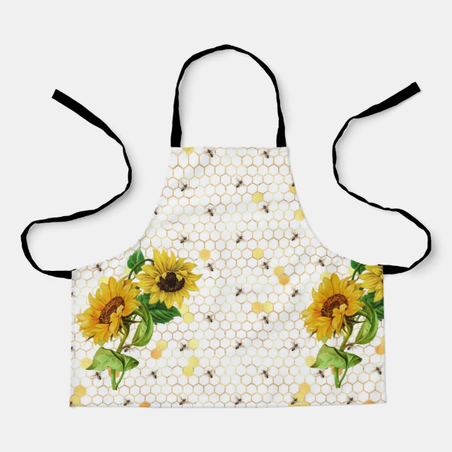 Sunflower Bee Hive Honeycomb Golden Honey Apron (Front)