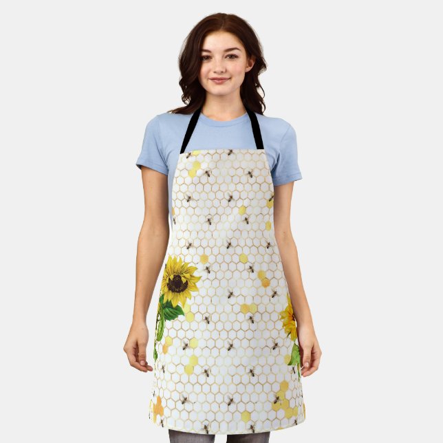 Sunflower Bee Hive Honeycomb Golden Honey Apron (Worn)