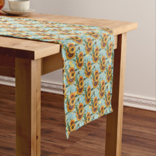 Sunflower Bee Hive Honeycomb Golden  Long Table Runner