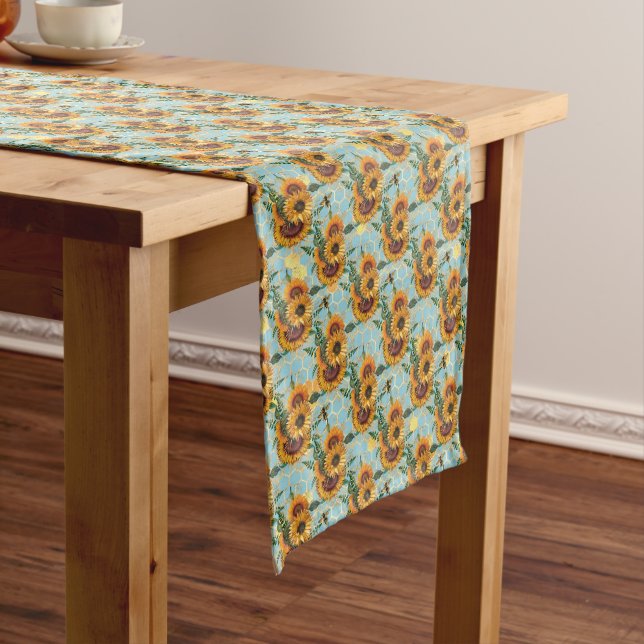 Sunflower Bee Hive Honeycomb Golden  Long Table Runner (In Situ)