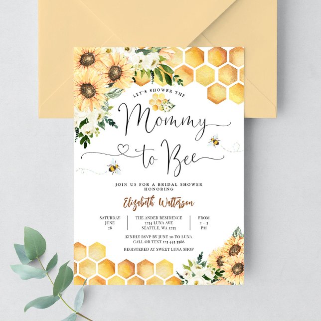 Sunflower Bee Mummy to Bee Baby Shower Invitation (Creator Uploaded)