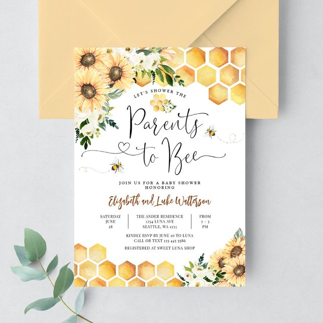 Sunflower Bee Parents to Bee Baby Shower Invitation (Creator Uploaded)