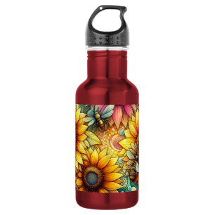 Sunflower bees bloom, Boho Garden 532 Ml Water Bottle