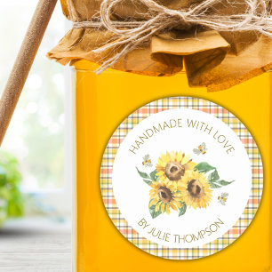 Sunflower & Bees 🐝 Plaid Handmade Honey Classic Round Sticker