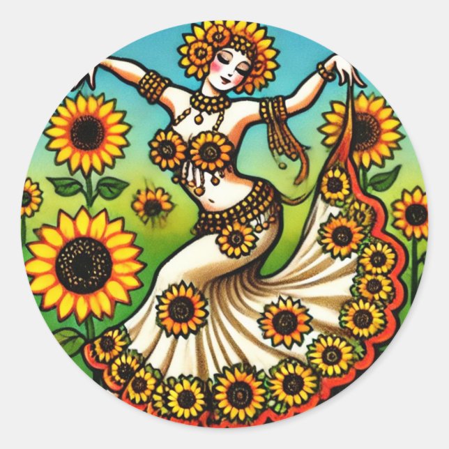 Sunflower Belly Dancer                             Classic Round Sticker (Front)
