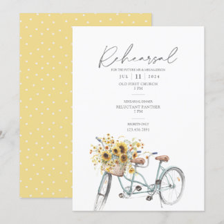 Sunflower Bicycle Watercolor Wedding Rehearsal Invitation