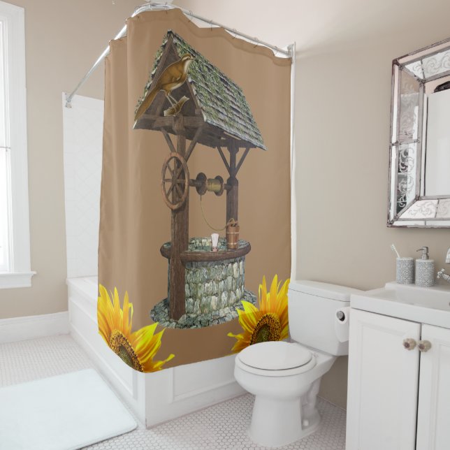 Sunflower Bird Well Shower Curtain (In Situ)