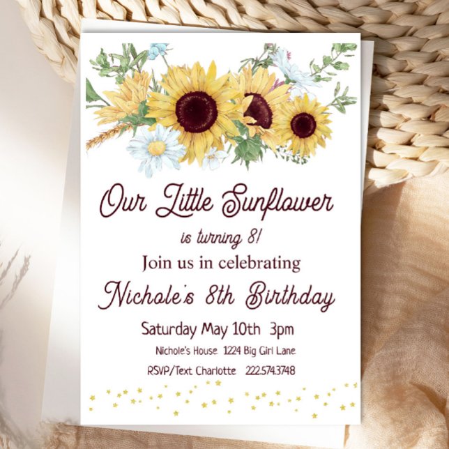 Sunflower Birthday Invitation, 8th Birthday Invitation (Creator Uploaded)