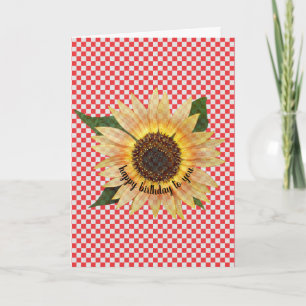 sunflower birthday on red and white gingham card