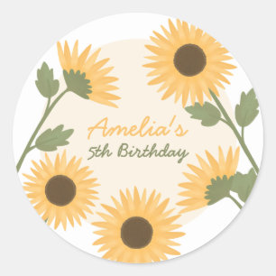 Sunflower Birthday Sticker Party Favors, Gift Tags