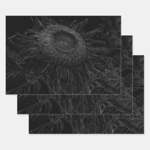 Sunflower Black And White Floral Art Decoupage Wrapping Paper Sheet