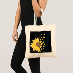 Sunflower Black burlap print Tote Bag