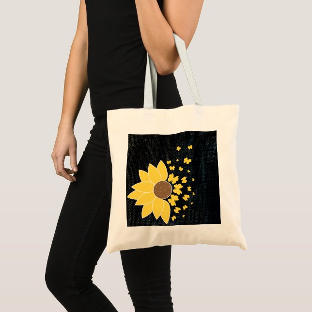 Sunflower Black burlap print Tote Bag (Front (Product))