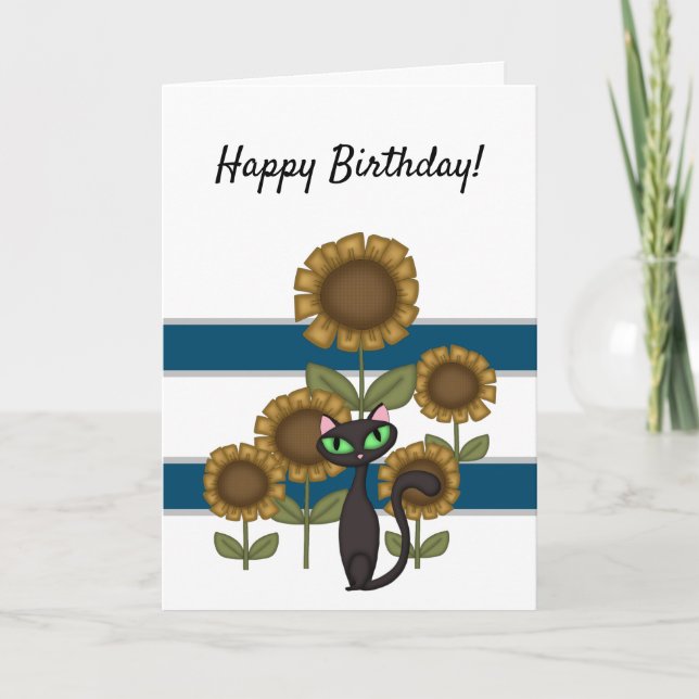 Sunflower Black Cat    Card (Front)