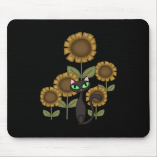 Sunflower Black Cat Mouse Pad