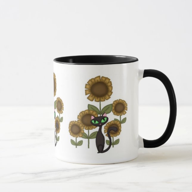 Sunflower Black Cat Mug (Right)